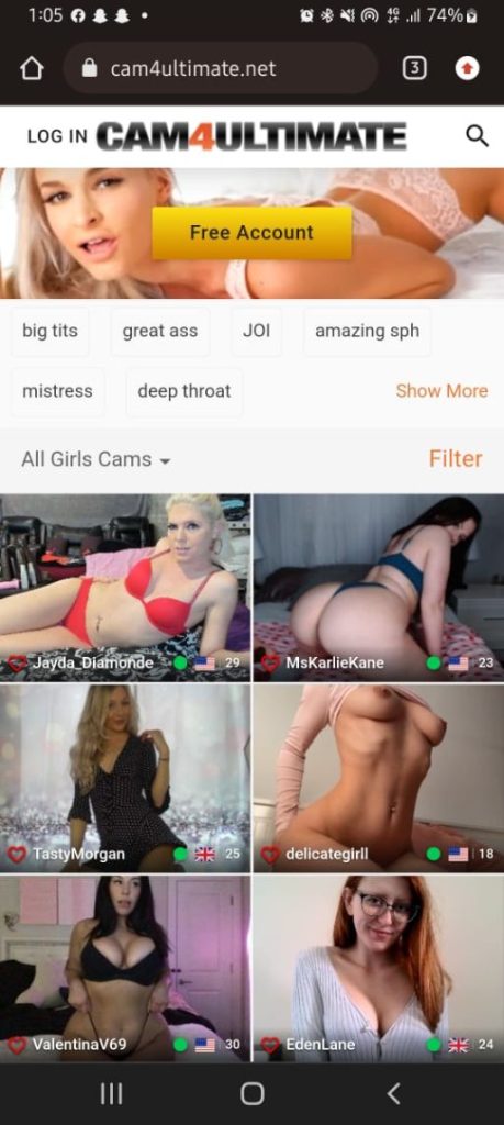 Cam4Ultimate’s Mobile Site 